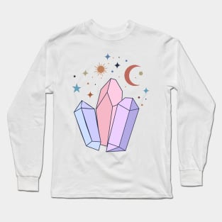 Pastel Crystal Quartzs with moon and stars Long Sleeve T-Shirt